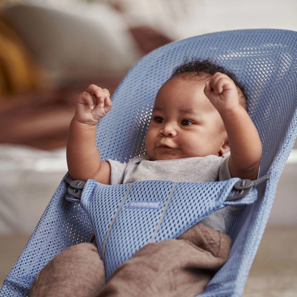 BabyBjorn Bliss - leżaczek i fotelik z tkaniny mesh dla dzieci (0 - 2 lata, 3.5 - 13 kg) •  Slate Blue / Dark Grey Frame