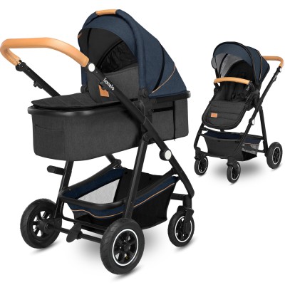 Lionelo Amber - wózek wielofunkcyjny 2w1 / wózek z pompowanymi kołami • Blue Navy