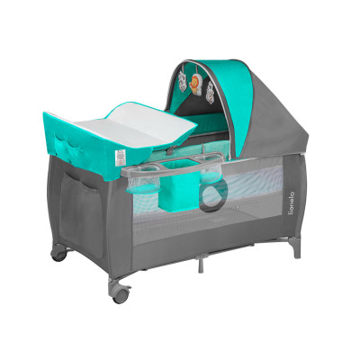 Lionelo Sven Plus - łóżeczko turystyczne z akcesoriami • Turquoise/Grey
