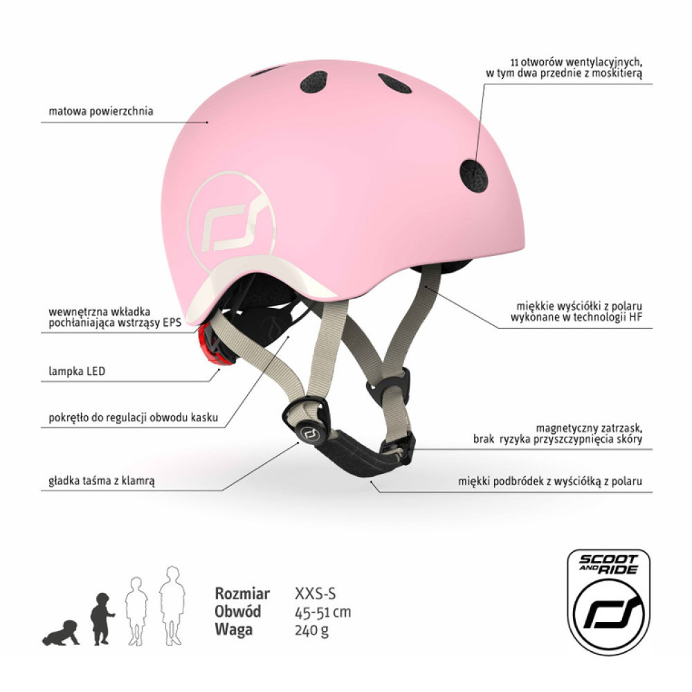 SCOOTANDRIDE XXS-S - kask dziecięcy na rower, hulajnogę (1-5lat / 45-51cm obwód głowy) • Rose