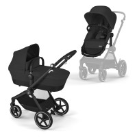Cybex Eos Lux BLK) - wózek wielofunkcyjny 2w1 / kubełkowe siedzisko • Moon Black