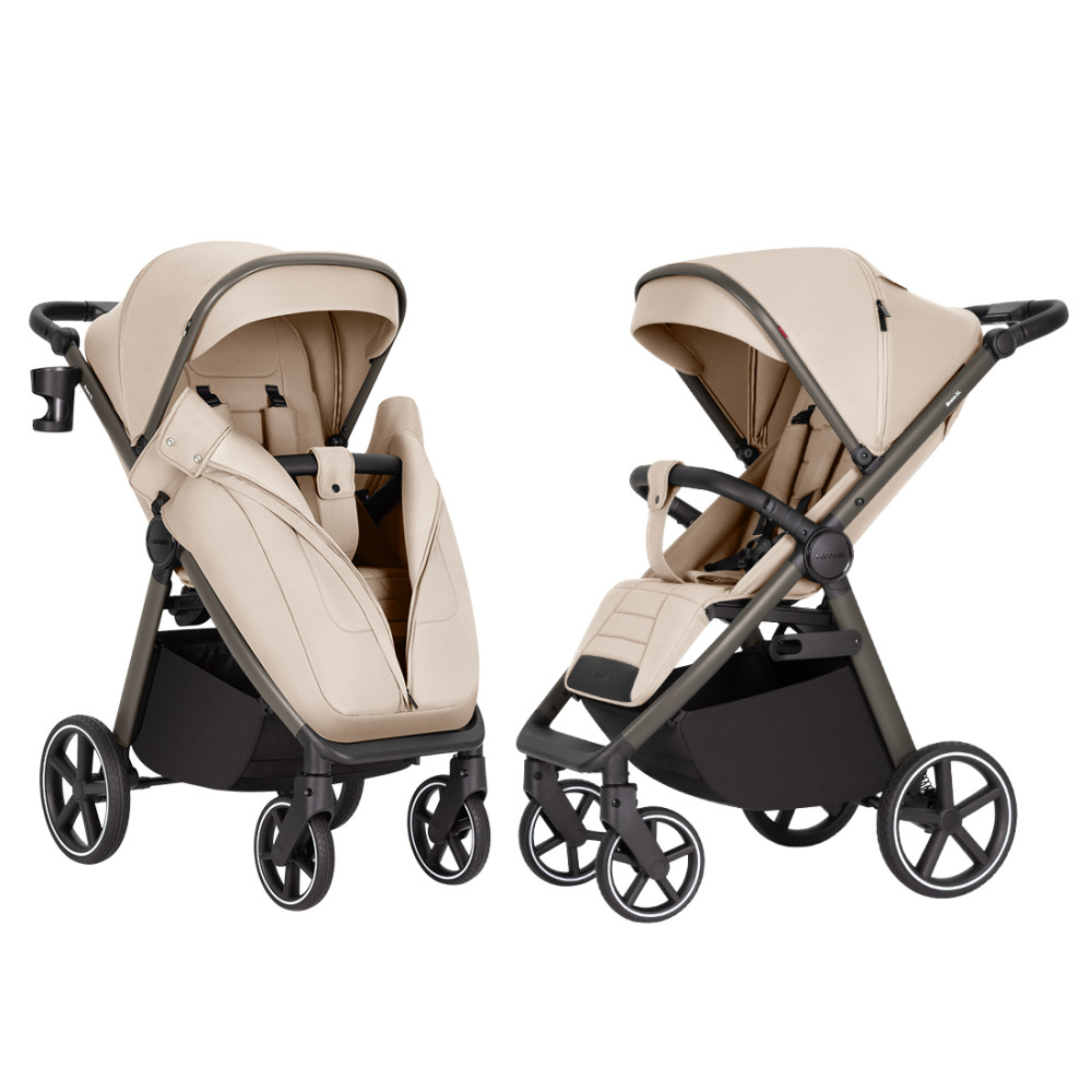 Carrello Bravo SL 2026 Deluxe CRL-5520 - wózek spacerowy na każdą porę roku / spacerówka z dużymi kołami, rączka z regulacją wysokości, łatwe składanie wózka • Shale Beige