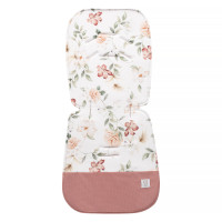 Yosoy Boho Flowers - wkładka do wózka z velvetem, bawełniana  (80 x 35 cm) • Kwiaty boho + różowy