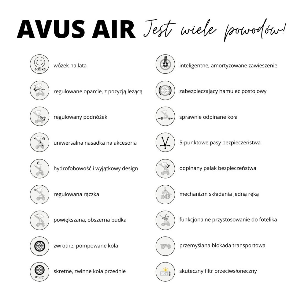 ABC Design Avus Air - wózek spacerowy / lekka spacerówka z pompowanymi kołami • Powder