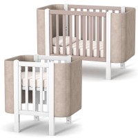 Veres Monaco Velour - дитяче ліжечко, рухома бічна стінка (120x60 см) + набір для версії люльки Monaco (80x60 см) • Velour Cappuccino White