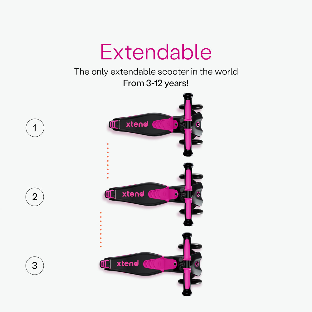 smarTrike Xtend Scooter - hulajnoga dziecięca 3w1 z regulowanym deckiem (3-12 lat) • Pink