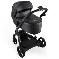 iBebe iStop Drive - wózek dziecięcy 2w1 z elektronicznym hamulcem i wspomaganiem jazdy, eco skóra • Black
