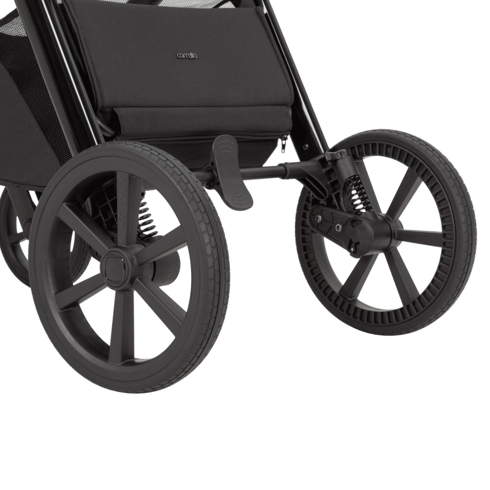Carrello Omega Plus CRL-6540/1 - wózek dziecięcy 2w1, wózek całoroczny z lampką LED, gondola termiczna, regulacja wysokości gondoli, duże koła, rączka teleskopowa • Cosmo Black