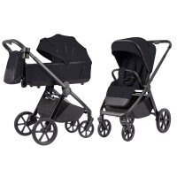 Carrello Omega Plus CRL-6540/1 - wózek dziecięcy 2w1, wózek całoroczny z lampką LED, gondola termiczna, regulacja wysokości gondoli, duże koła, rączka teleskopowa • Cosmo Black