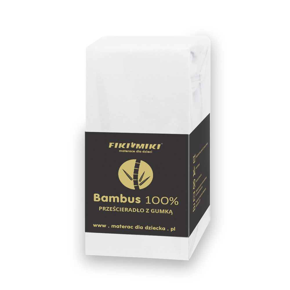 Fiki Miki - prześcieradło bambusowe z gumką do łóżeczka (120 х 60 cm) • Białe