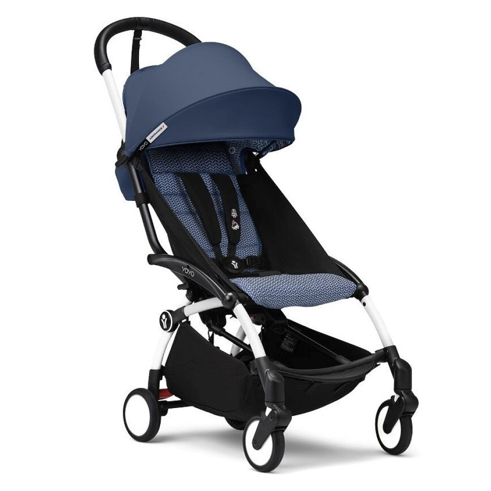 Stokke YOYO 3 - легка прогулянкова коляска, компактна коляска для літака та подорожі, білий колір рами • Niebieski Air France White