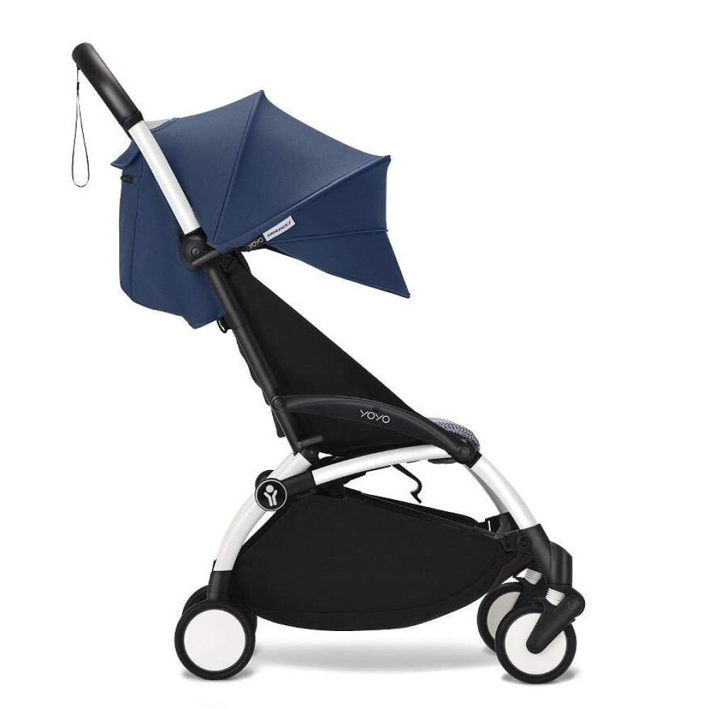 Stokke YOYO 3 - легка прогулянкова коляска, компактна коляска для літака та подорожі, білий колір рами • Niebieski Air France White