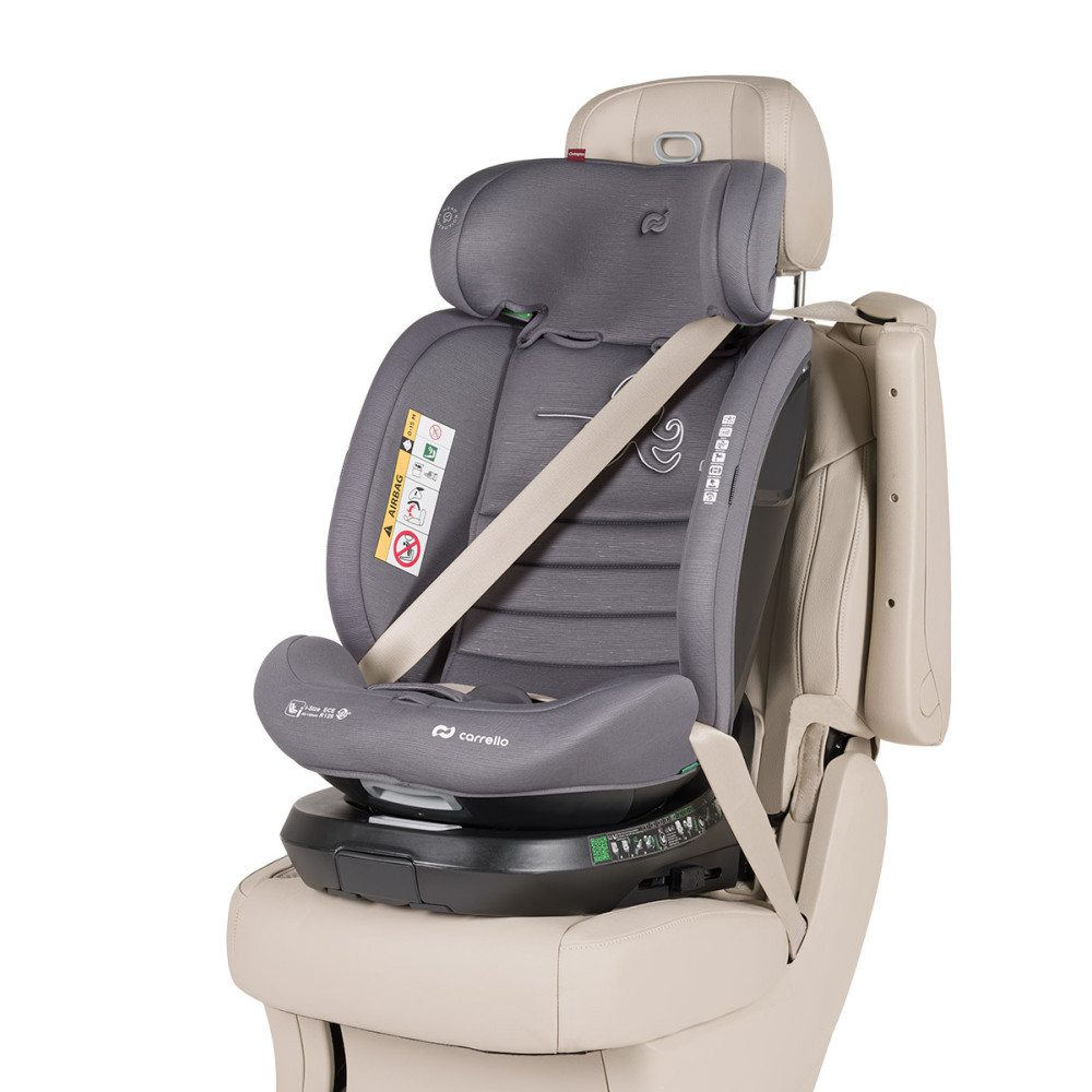 Carrello Octopus CRL-16002 - obrotowy fotelik samochodowy i-Size (0 - 12 lat / 40 - 150 cm), montaż tyłem i przodem do kierunku jazdy, mocowania ISOFIX • Seashell Grey