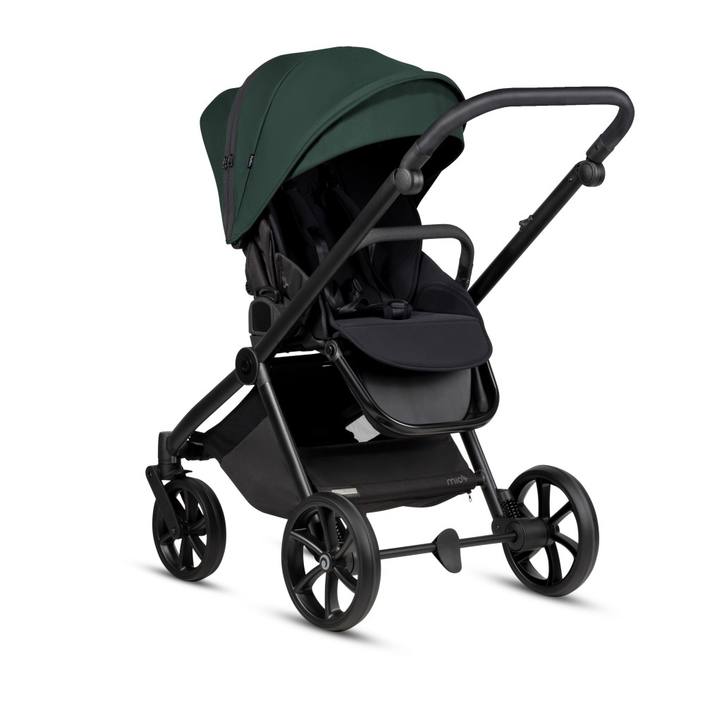 Tutis Mio 3+ - lekki wózek dziecięcy 2w1 (gondola z wkładką termiczną, materac dwustronny lato-zima, pokrowiec z włókna bambusowego, ilustracje wewnątrz budki, terenowe koła) • Essential Pacific Green