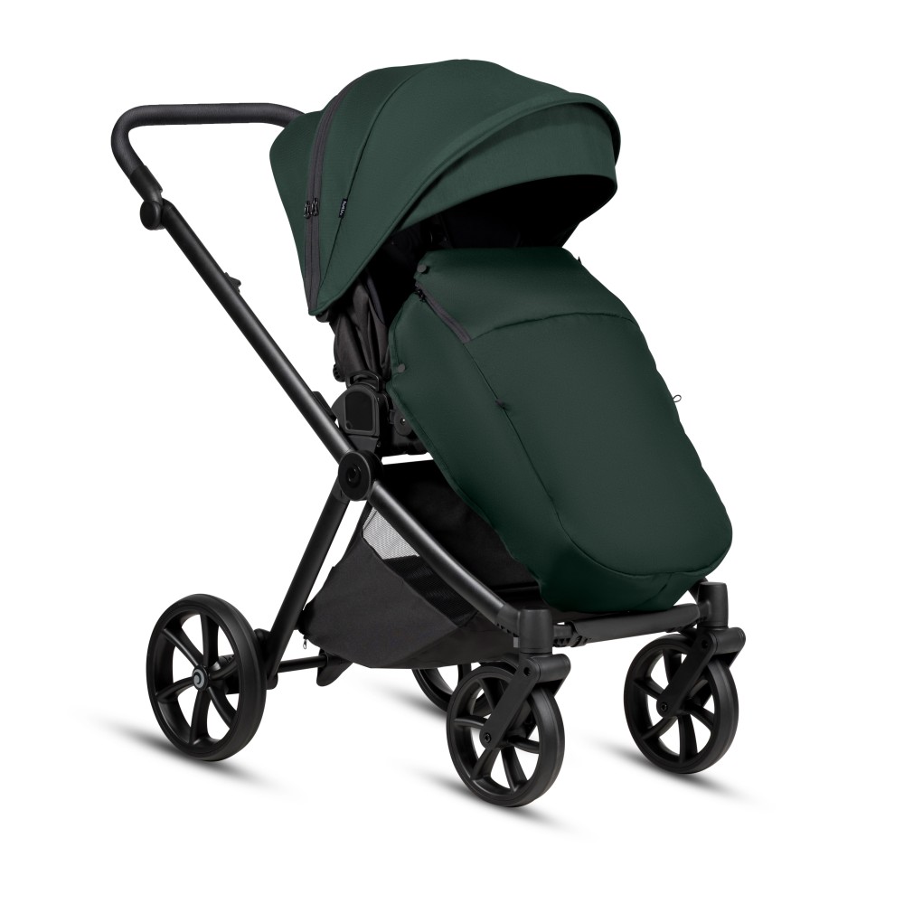 Tutis Mio 3+ - lekki wózek dziecięcy 2w1 (gondola z wkładką termiczną, materac dwustronny lato-zima, pokrowiec z włókna bambusowego, ilustracje wewnątrz budki, terenowe koła) • Essential Pacific Green