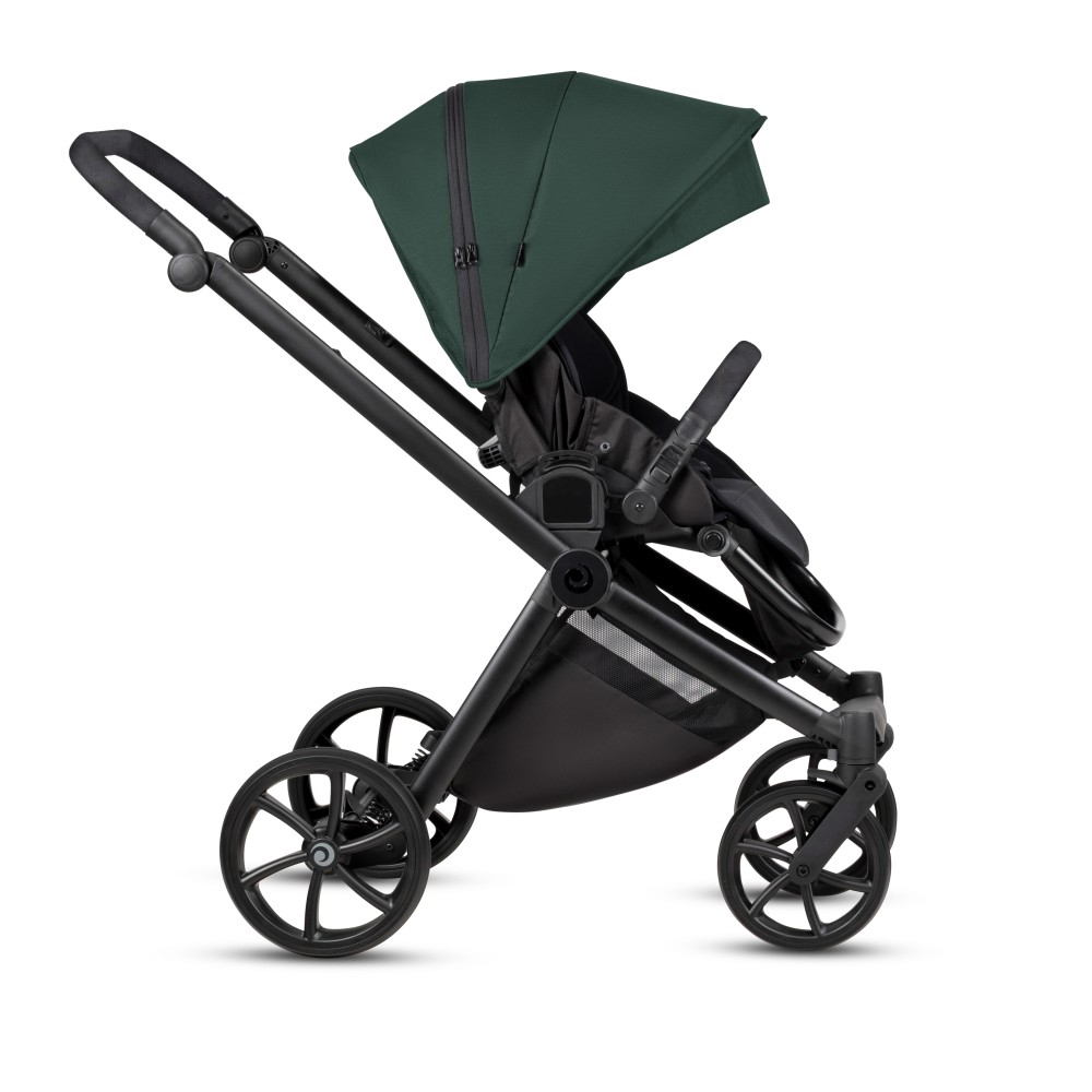 Tutis Mio 3+ - lekki wózek dziecięcy 2w1 (gondola z wkładką termiczną, materac dwustronny lato-zima, pokrowiec z włókna bambusowego, ilustracje wewnątrz budki, terenowe koła) • Essential Pacific Green