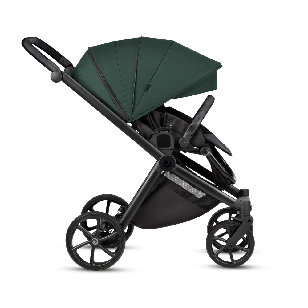 Tutis Mio 3+ - lekki wózek dziecięcy 2w1 (gondola z wkładką termiczną, materac dwustronny lato-zima, pokrowiec z włókna bambusowego, ilustracje wewnątrz budki, terenowe koła) • Essential Pacific Green