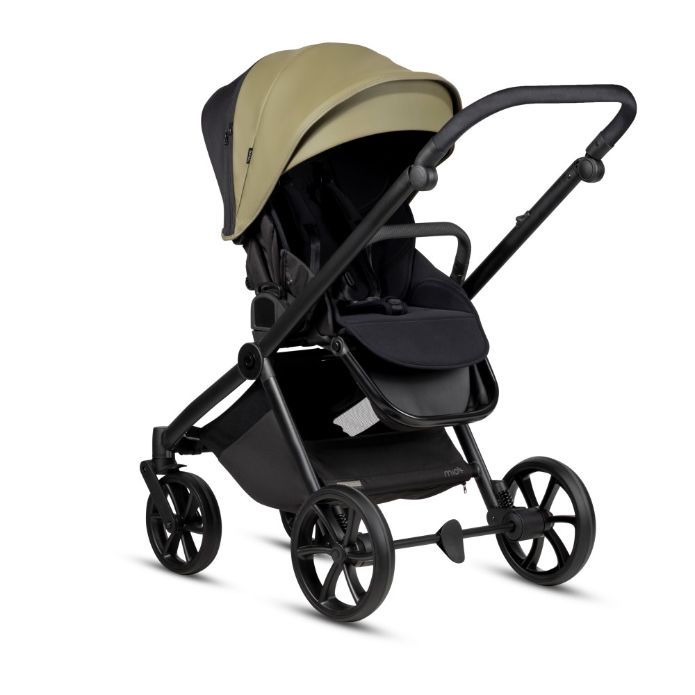 Tutis Mio 3+ - lekki wózek dziecięcy 2w1 (gondola z wkładką termiczną, materac dwustronny lato-zima, pokrowiec z włókna bambusowego, ilustracje wewnątrz budki, terenowe koła) • Leather Olive