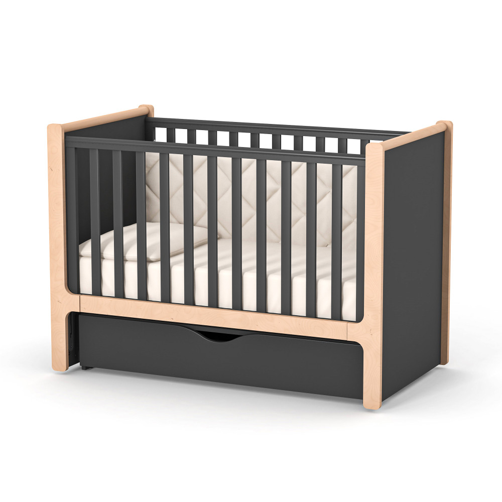 Veres Nice - дитяче ліжечко, рухома бічна стінка (120x60 см) • Anthracite Natural