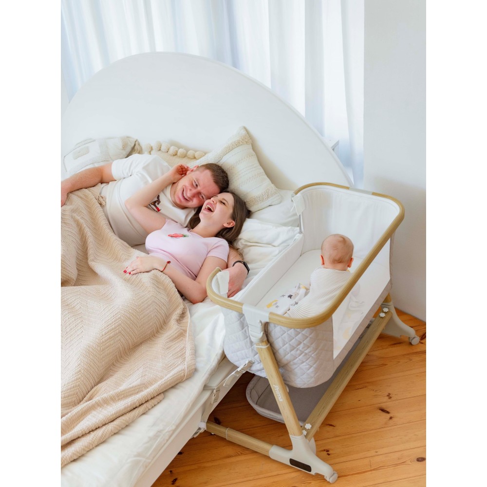 Carrello Prima CRL-16503 - dostawne łóżeczko z elektronicznym systemem kołysania (4 kółka, materacyk, 5 prędkości kołysania, timer ) • Cloud Grey