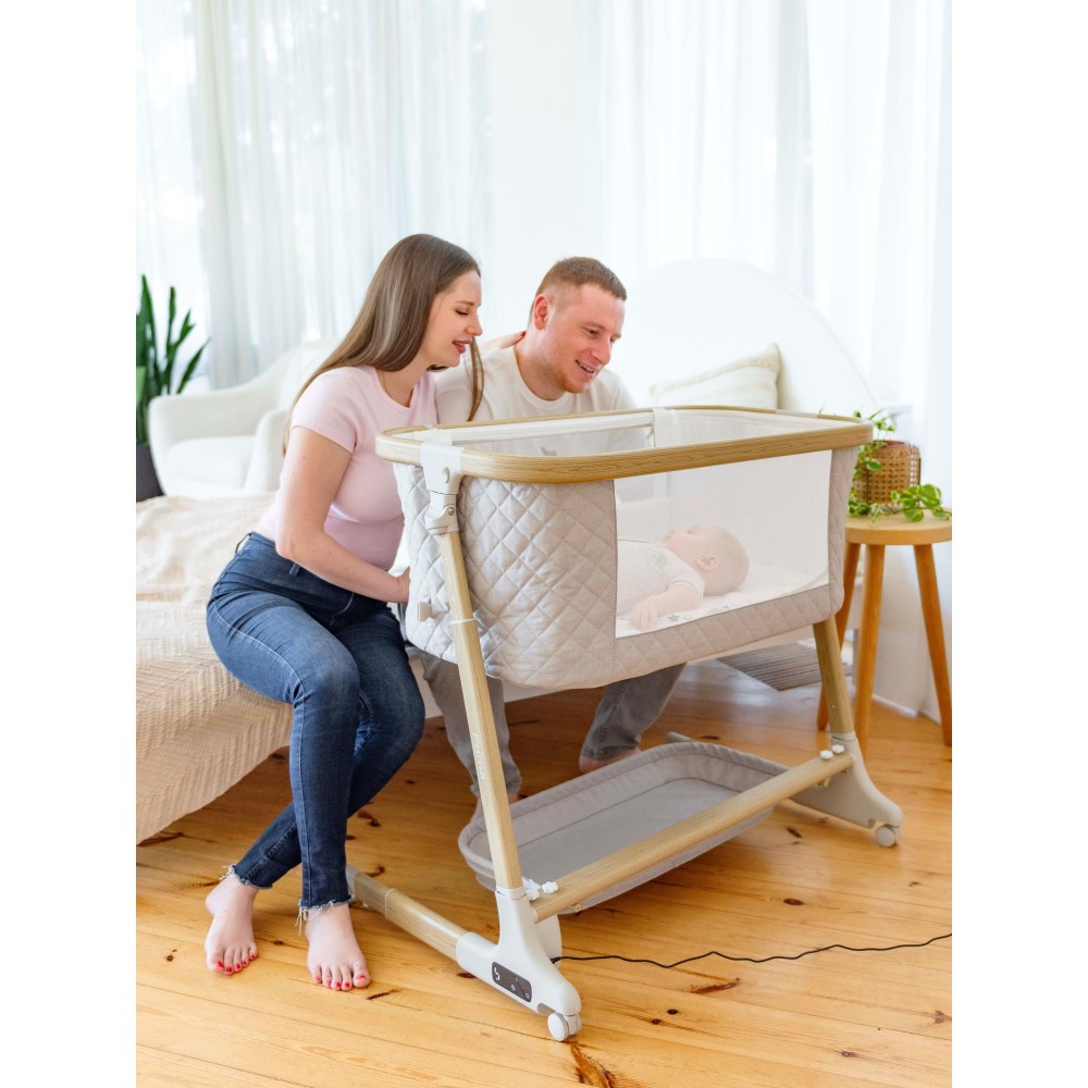 Carrello Prima CRL-16503 - dostawne łóżeczko z elektronicznym systemem kołysania (4 kółka, materacyk, 5 prędkości kołysania, timer ) • Cloud Grey