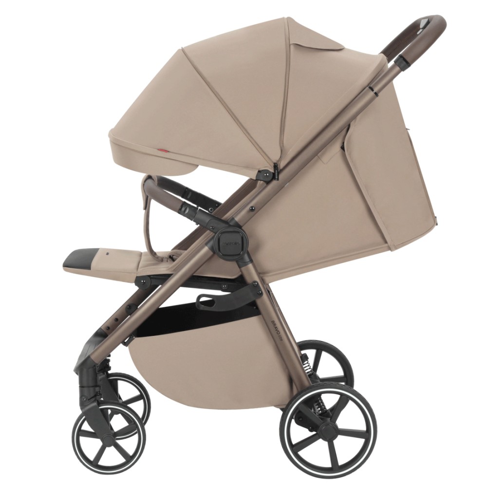 Carrello Bravo Lite CRL-5529 - wózek spacerowy całoroczny, spacerówka z dużymi kołami, z lampką LED, teleskopowa regulacja rączki, łatwe składanie • Glossy Beige