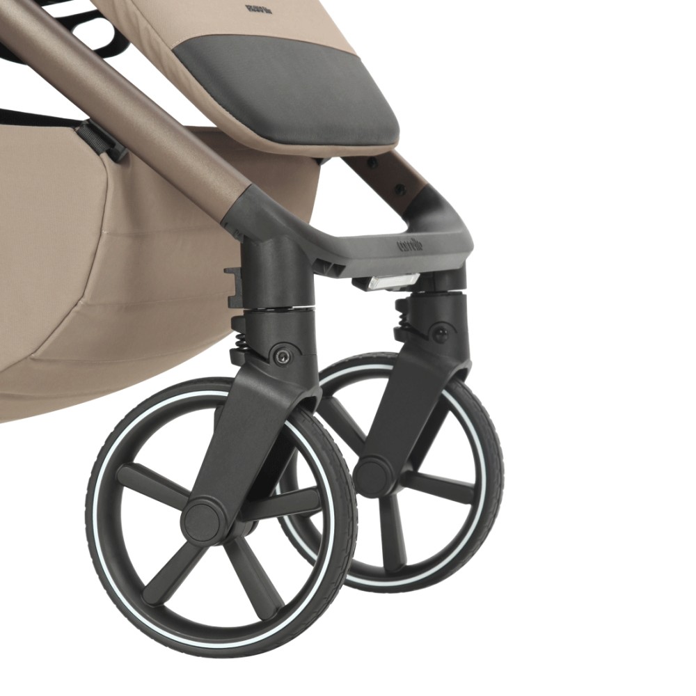 Carrello Bravo Lite CRL-5529 - wózek spacerowy całoroczny, spacerówka z dużymi kołami, z lampką LED, teleskopowa regulacja rączki, łatwe składanie • Glossy Beige