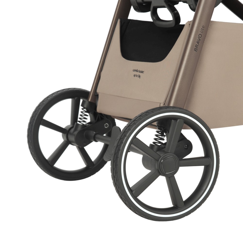 Carrello Bravo Lite CRL-5529 - wózek spacerowy całoroczny, spacerówka z dużymi kołami, z lampką LED, teleskopowa regulacja rączki, łatwe składanie • Glossy Beige