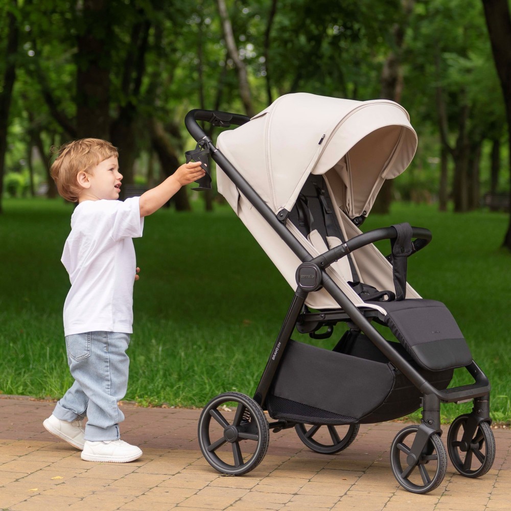 Carrello Bravo Lite CRL-5529 - wózek spacerowy całoroczny, spacerówka z dużymi kołami, z lampką LED, teleskopowa regulacja rączki, łatwe składanie • Bamboo Green