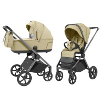 Carrello Ultra CRL-6527 - lekki wózek wielofunkcyjny 2w1 z regulacją wysokości gondoli i siedziska spacerówki (termo gondola, rączka teleskopowa) • Soft Beige