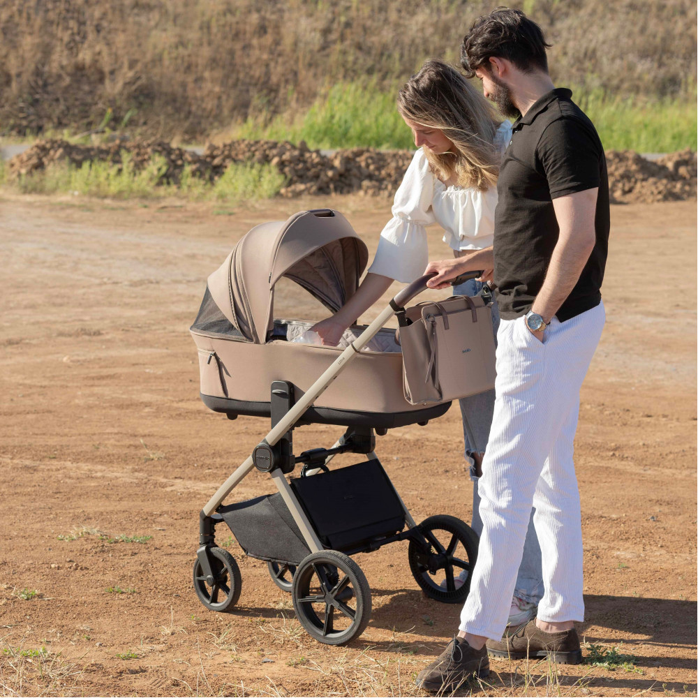 Carrello Ultra CRL-6527 - легка дитяча коляска 2в1 з регулюванням висоти люльки та прогулянкового сидіння (термо люлька, телескопічна ручка) • Warm Beige