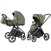 Carrello Vector 2025 CRL-6551 - легка дитяча коляска 2в1, всесезонний візок з регулюванням висоти люльки та прогулянкового сидіння, великі колеса, телескопічна ручка • Field Green