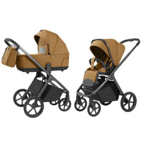 Carrello Vector 2025 CRL-6551 - lekki wózek dziecięcy 2w1 z regulacją wysokości gondoli i siedziska spacerówki, duże koła, rączka teleskopowa • Golden Beige