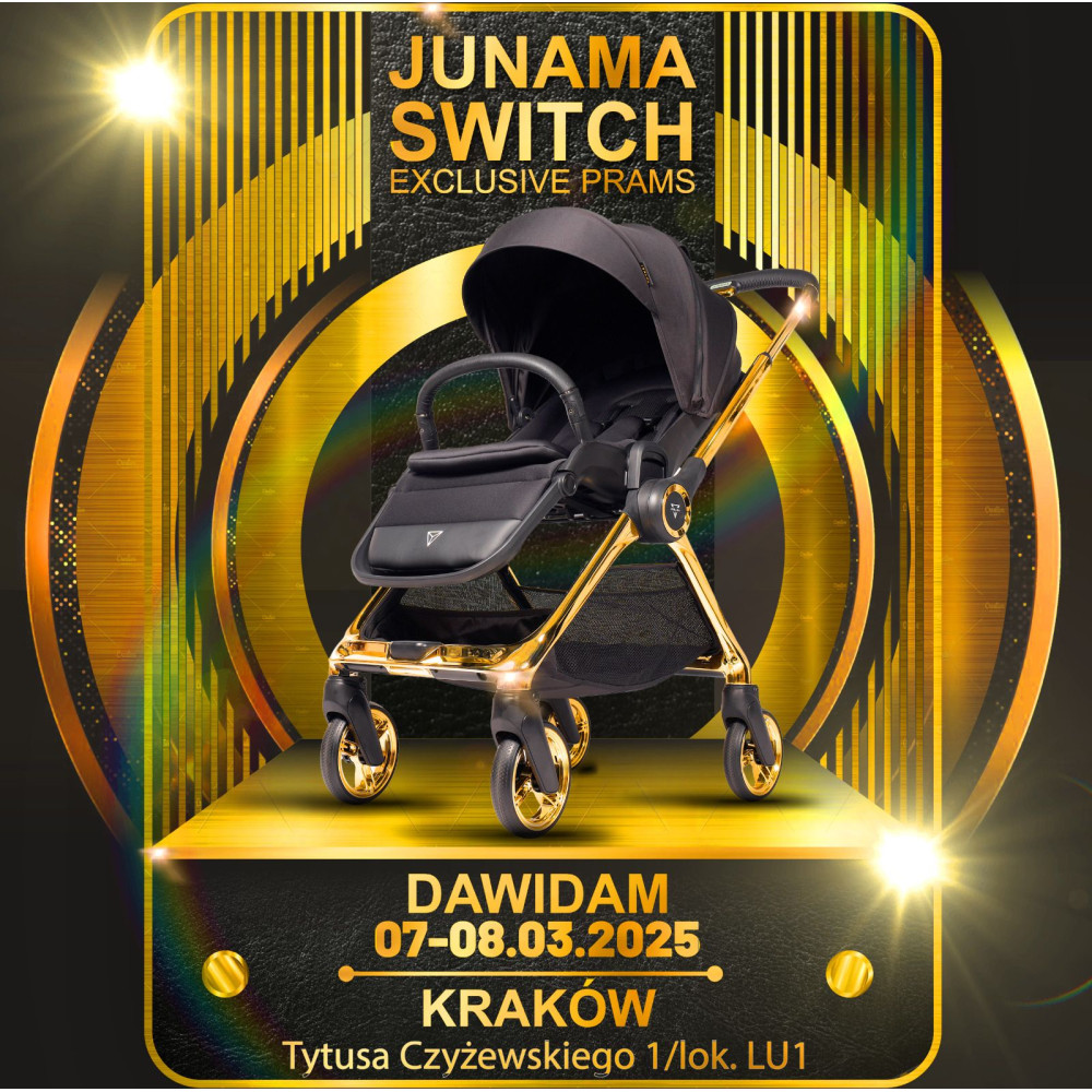 Junama Switch - wózek dziecięcy 2w1 z przekładaną rączką (odwracalna kierownica) • Black