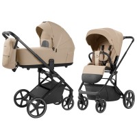 Carrello Alfa 2025 CRL-6522 - lekki wózek dziecięcy 2w1 z regulacją wysokości gondoli i siedziska spacerówki (duże koła, rączka teleskopowa) • Natural Beige
