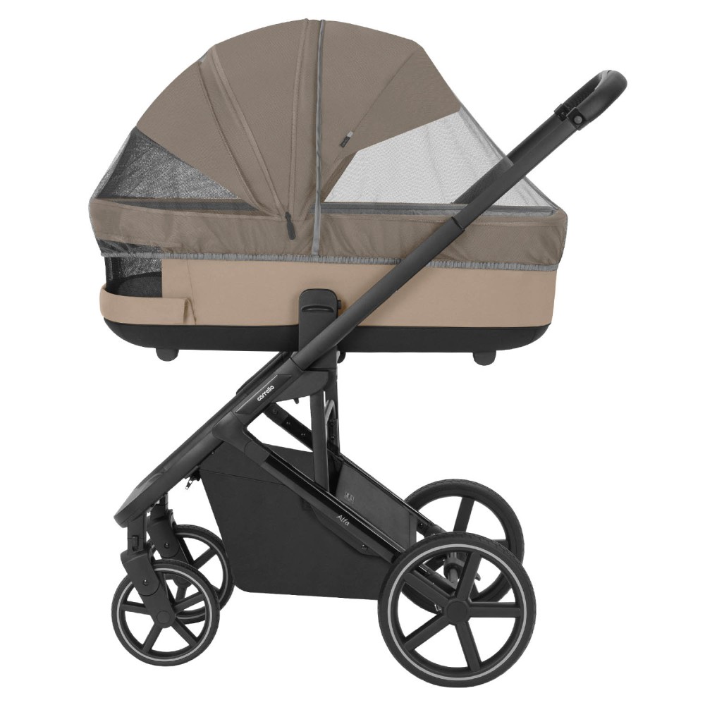 Carrello Alfa 2025 CRL-6522 - lekki wózek dziecięcy 2w1 z regulacją wysokości gondoli i siedziska spacerówki (duże koła, rączka teleskopowa) • Natural Beige