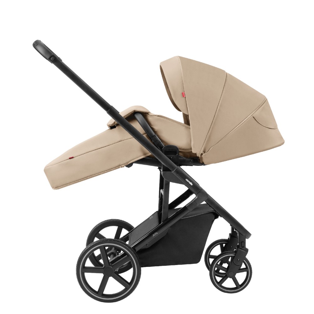Carrello Alfa 2025 CRL-6522 - lekki wózek dziecięcy 2w1 z regulacją wysokości gondoli i siedziska spacerówki (duże koła, rączka teleskopowa) • Natural Beige