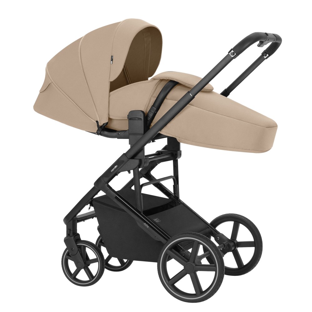 Carrello Alfa 2025 CRL-6522 - lekki wózek dziecięcy 2w1 z regulacją wysokości gondoli i siedziska spacerówki (duże koła, rączka teleskopowa) • Natural Beige
