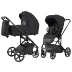 Carrello Alfa 2025 CRL-6522 - lekki wózek dziecięcy 2w1 z regulacją wysokości gondoli i siedziska spacerówki (duże koła, rączka teleskopowa) • Rock Black