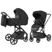 Carrello Alfa 2025 CRL-6522 - lekki wózek dziecięcy 2w1 z regulacją wysokości gondoli i siedziska spacerówki (duże koła, rączka teleskopowa) • Rock Black