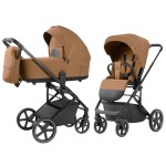Carrello Alfa 2025 CRL-6522 - lekki wózek dziecięcy 2w1 z regulacją wysokości gondoli i siedziska spacerówki (duże koła, rączka teleskopowa) • Honey Beige