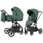 Carrello Alfa 2025 CRL-6522 - lekki wózek dziecięcy 2w1 z regulacją wysokości gondoli i siedziska spacerówki (duże koła, rączka teleskopowa) • Meadow Green