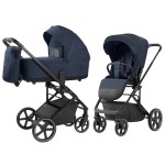 Carrello Alfa 2025 CRL-6522 - lekki wózek dziecięcy 2w1 z regulacją wysokości gondoli i siedziska spacerówki (duże koła, rączka teleskopowa) • Denim Blue