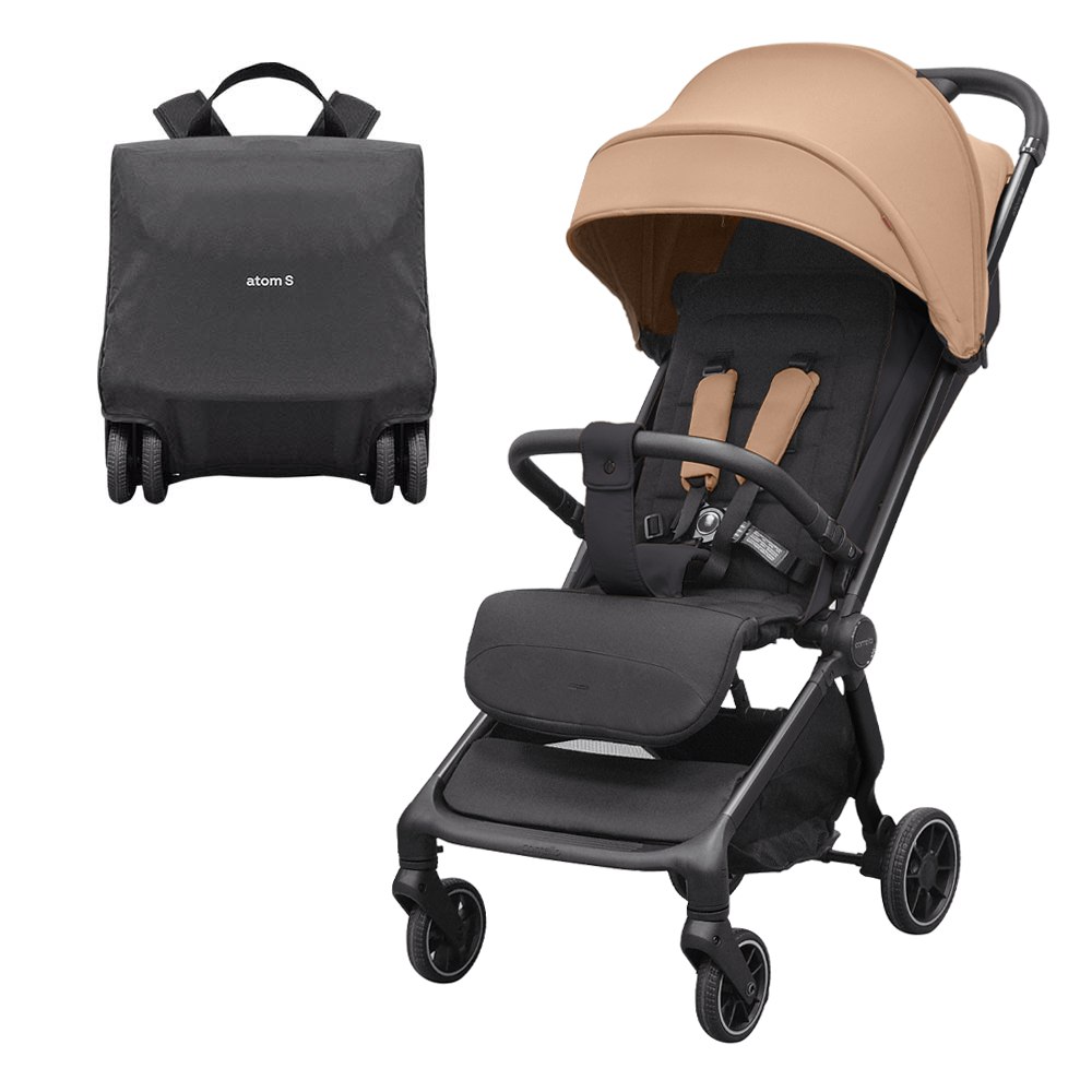 Carrello Atom S CRL-5526 - kompaktowy wózek spacerowy z automatycznym składaniem, lekka spacerówka, w zestawie plecak transportowy o wymiarach bagażu podręcznego • Down Beige