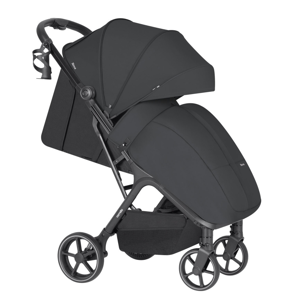 Carrello Nova Plus 2025 CRL-5524 - wózek spacerowy z automatycznym składaniem, kompaktowa spacerówka, z większymi kołami, pokrowiec na nóżki z zamkiem błyskawicznym • Marengo Grey