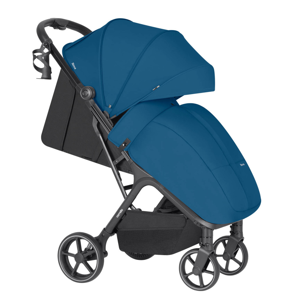 Carrello Nova Plus 2025 CRL-5524 - wózek spacerowy z automatycznym składaniem, kompaktowa spacerówka, z większymi kołami, pokrowiec na nóżki z zamkiem błyskawicznym • Fleet Blue