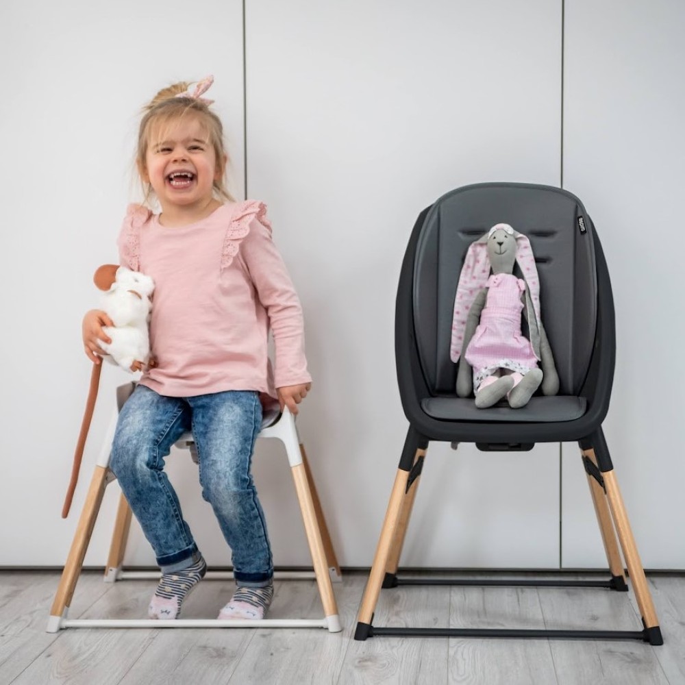 Espiro Sense - krzesełko do karmienia 4w1, hoker do 110 kg, niskie krzesełko i taboret w jednym, regulowany podnóżek • 10 Onyx Black