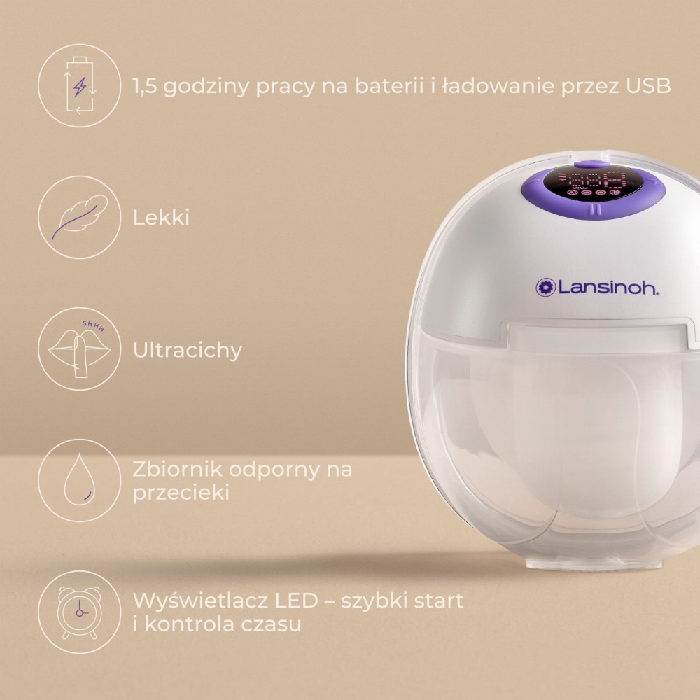 Lansinoh - молоковідсмоктувач бездротовий одинарний Hands-free • White