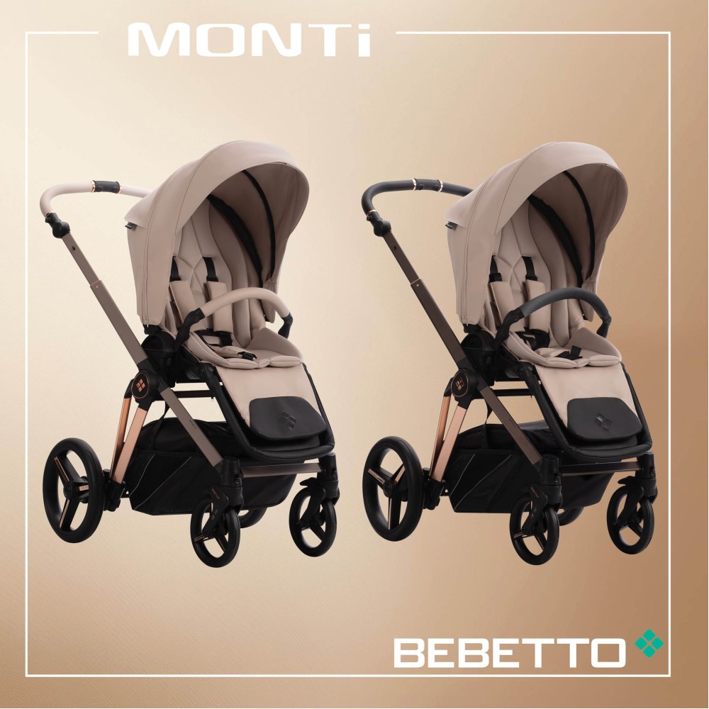 Bebetto Monti Premium Class - wózek dziecięcy 2w1 z adapterami do podwyższenia gondoli (regulacja wysokości rączki łamana i teleskopowa) • PC 08 Kaszmir