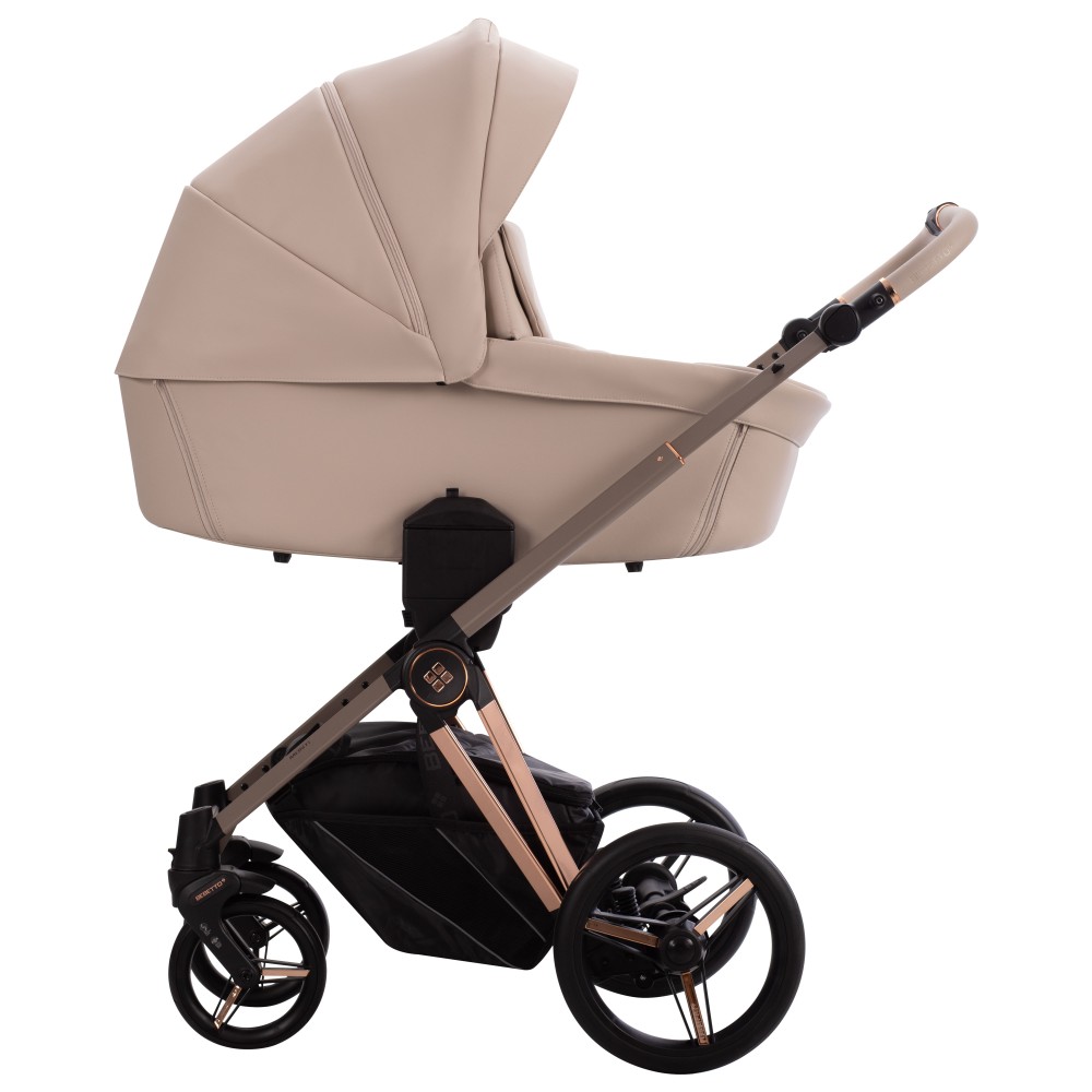 Bebetto Monti Premium Class PRO - wózek dziecięcy 2w1 z adapterami do podwyższenia gondoli, regulacja wysokości rączki łamana i teleskopowa, z ekoskóry • PC PRO 04 Kaszmir